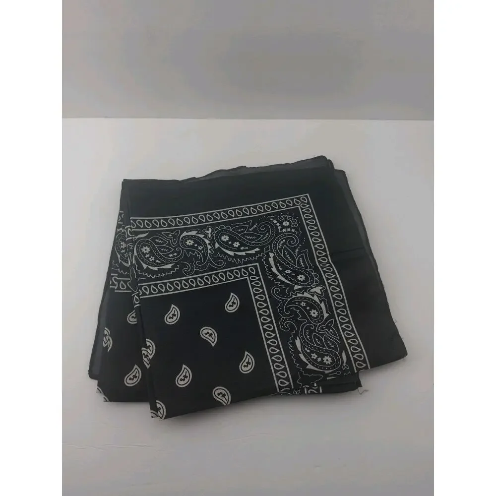 6Pcs Bandanas 100% Cotton Paisley Print Head Wrap Scarf Wristband Black